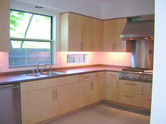 Another view of a contemporary kitchen built with baltic birch